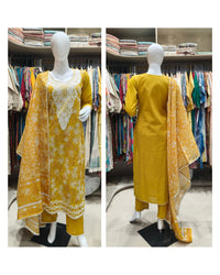 Mustard Yellow Embroidered Hakoba Cotton Kurta Set 5