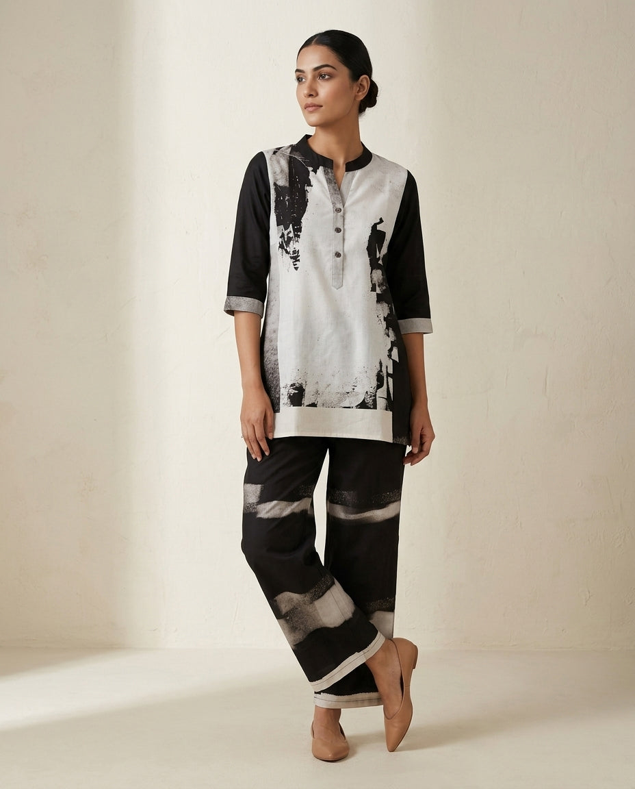 Monochromatic Abstract Print Cotton Co-Ord Set
