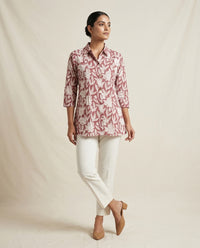 Mauve Floral Botanical Collared Tunic 2