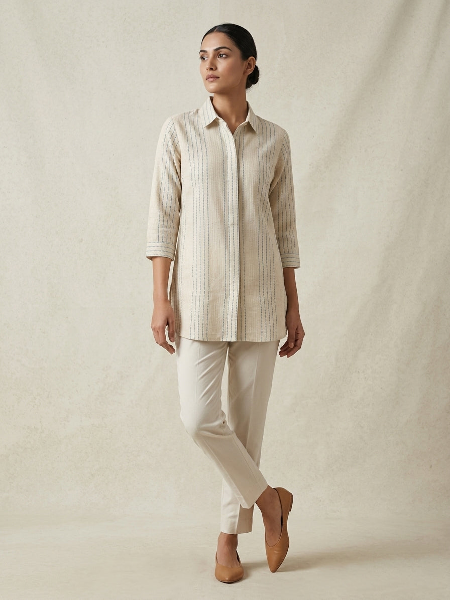 Oatmeal Pin-Stripe Linen Tunic.
