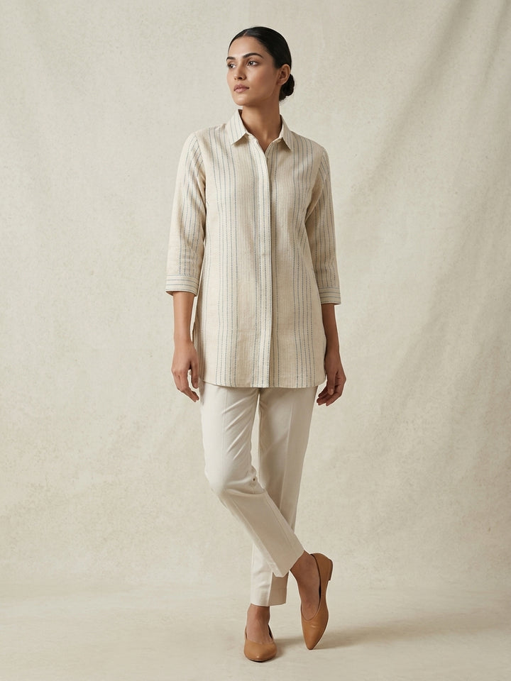 Oatmeal Pin-Stripe Linen Tunic.