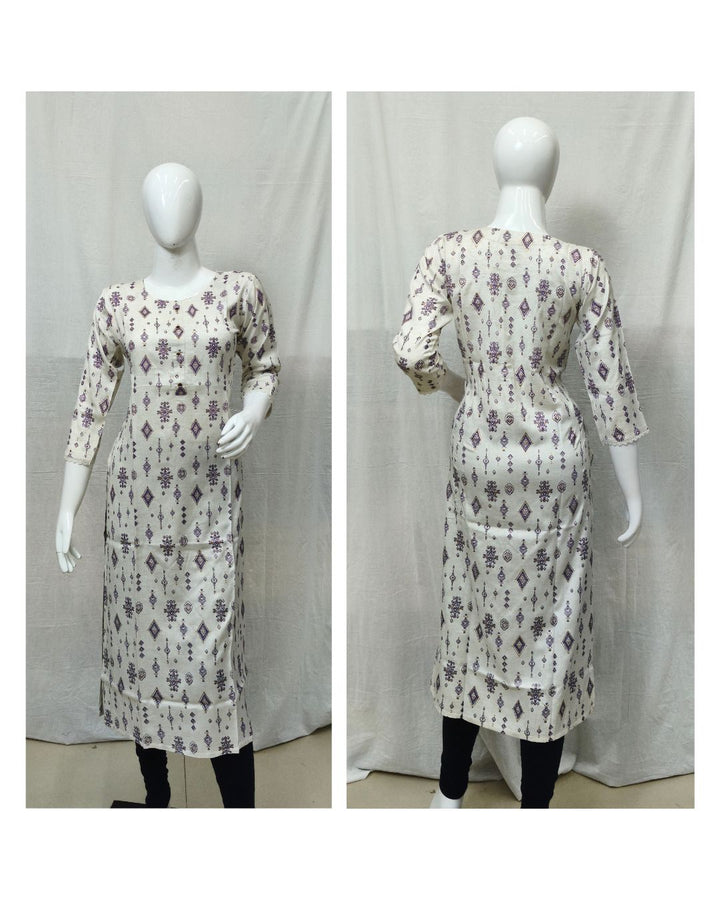 Off White Geometric Printed Flex Linen Kurti