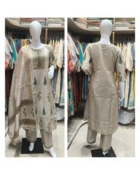 Beige Printed Tussar Chanderi 3-Piece Kurta Set 4