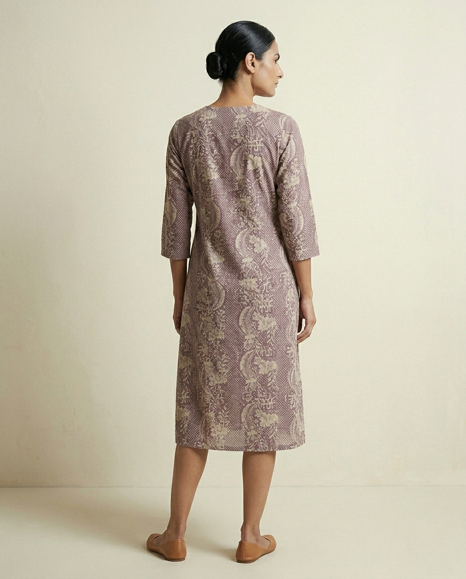 Dusty Mauve Mixed Print Cotton Straight Kurta