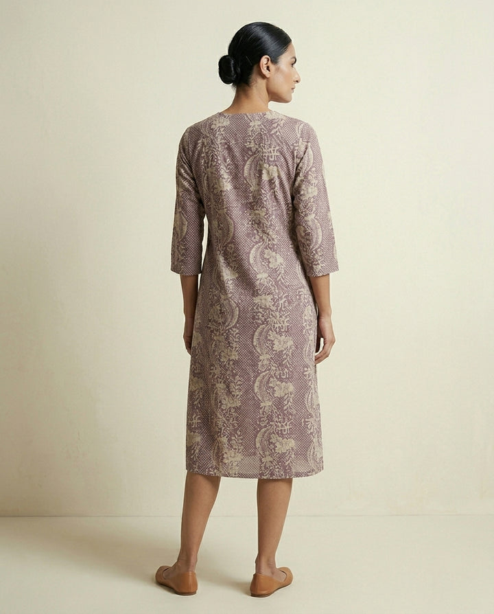 Dusty Mauve Mixed Print Cotton Straight Kurta