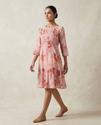 Blush Pink Romantic Floral Printed Cotton Tunic Dress 2