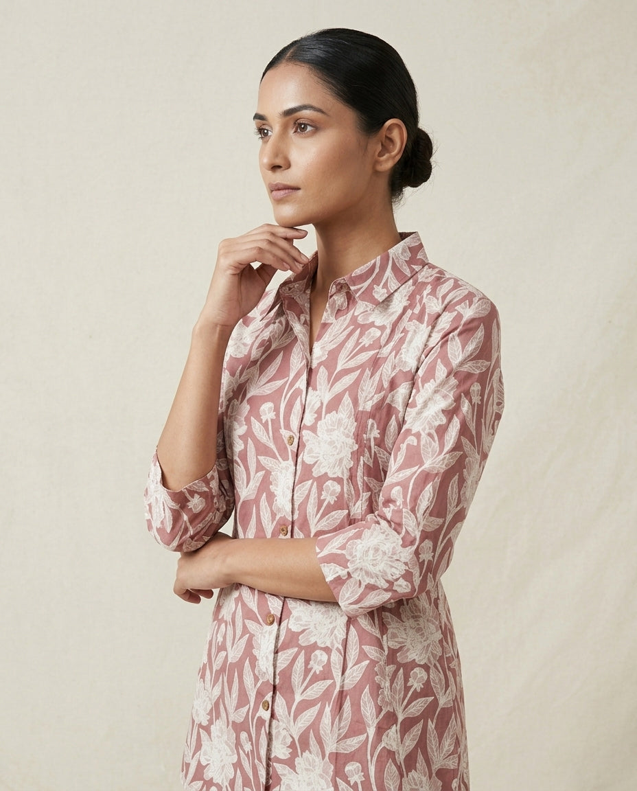 Mauve Floral Botanical Collared Tunic