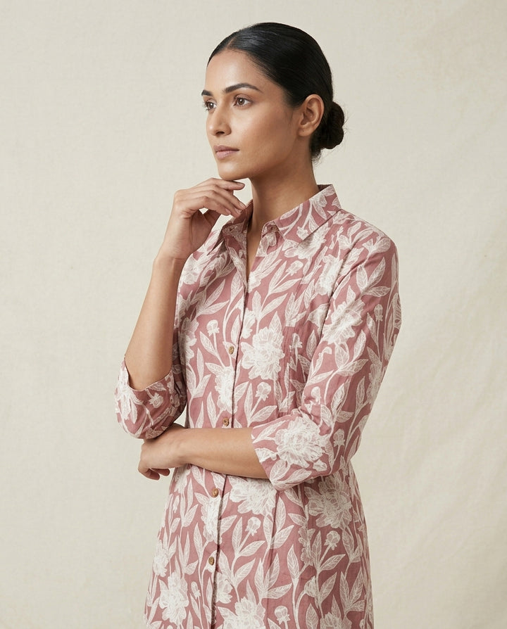 Mauve Floral Botanical Collared Tunic