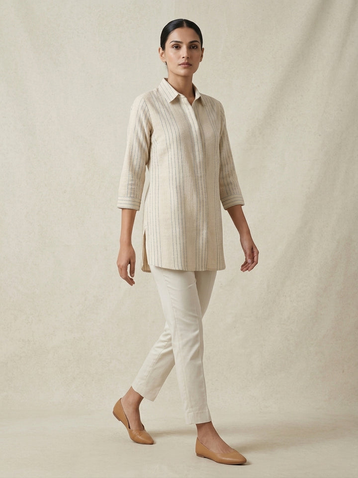 Oatmeal Pin-Stripe Linen Tunic.