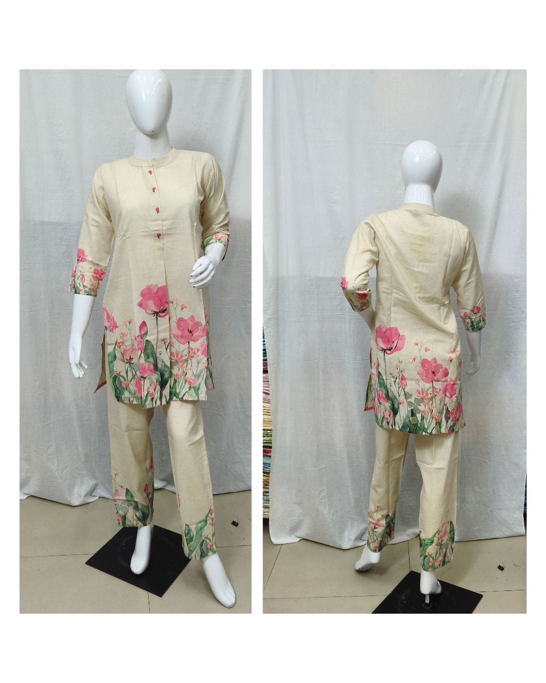 Cream Floral Printed Flex Co-ord Set