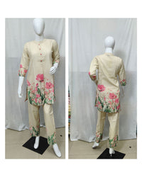 Cream Floral Printed Flex Co-ord Set 4