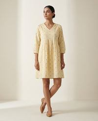 Lemon Yellow Geometric Printed Cotton Short Kurta Tunic 1