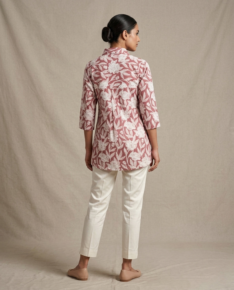 Mauve Floral Botanical Collared Tunic