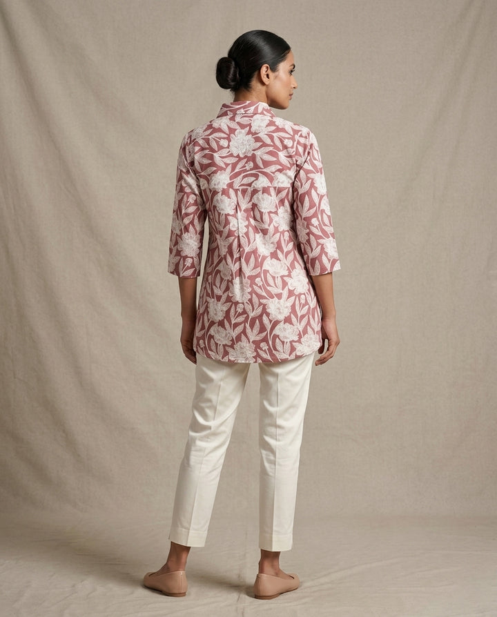 Mauve Floral Botanical Collared Tunic