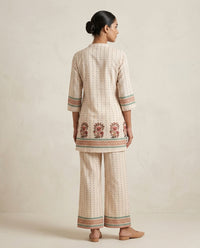 Beige Printed Cotton Co-Ord Set with Floral Motif 4