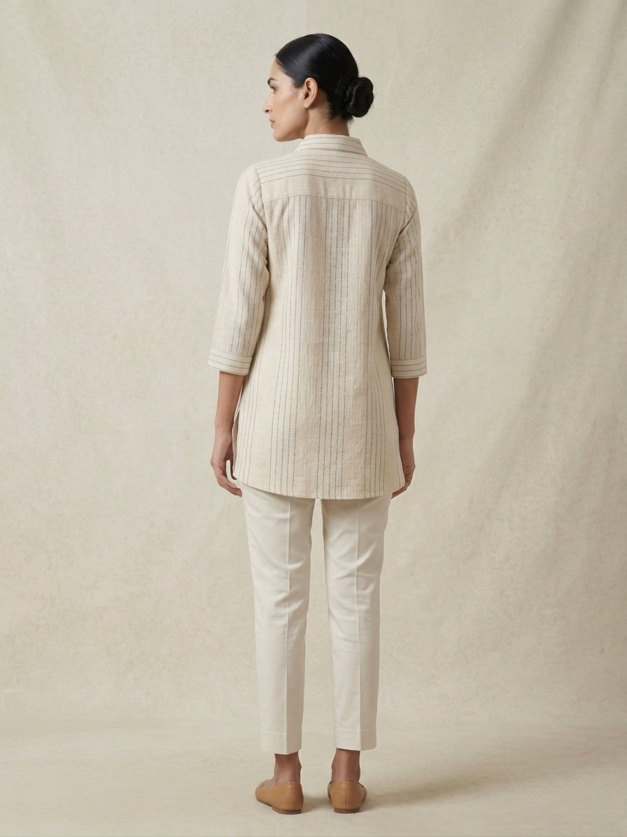 Oatmeal Pin-Stripe Linen Tunic.