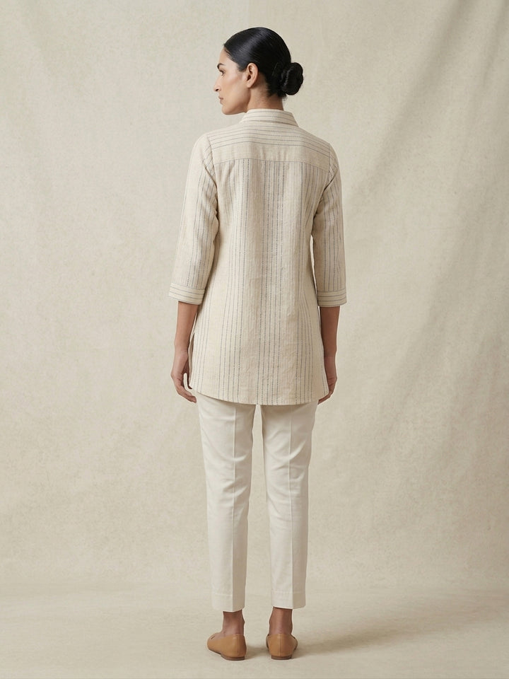 Oatmeal Pin-Stripe Linen Tunic.