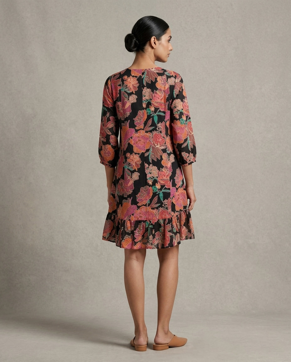Midnight Bloom V-Neck Tunic Dress