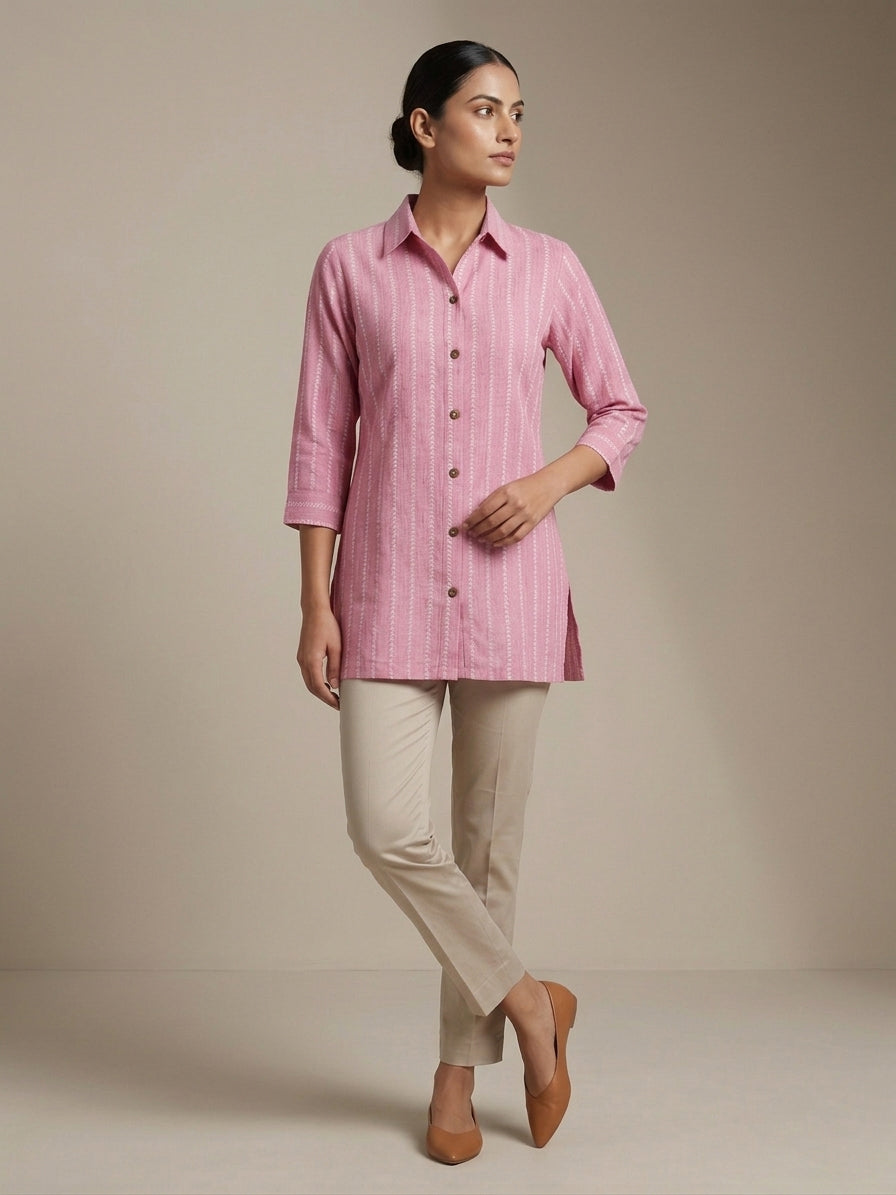 Candy Pink Stripe Linen Tunic.