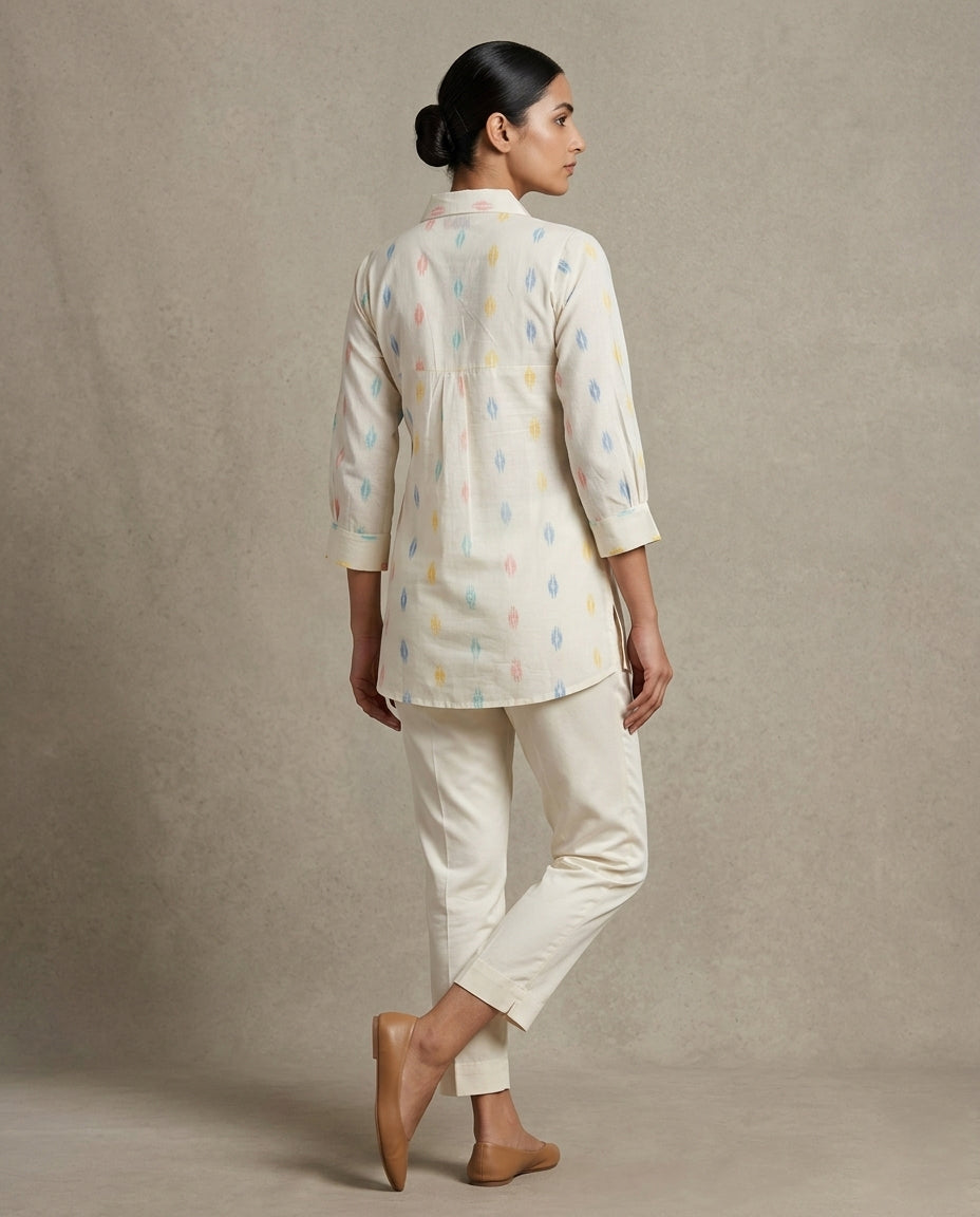 Multicolor Ikat Buti Collared Tunic