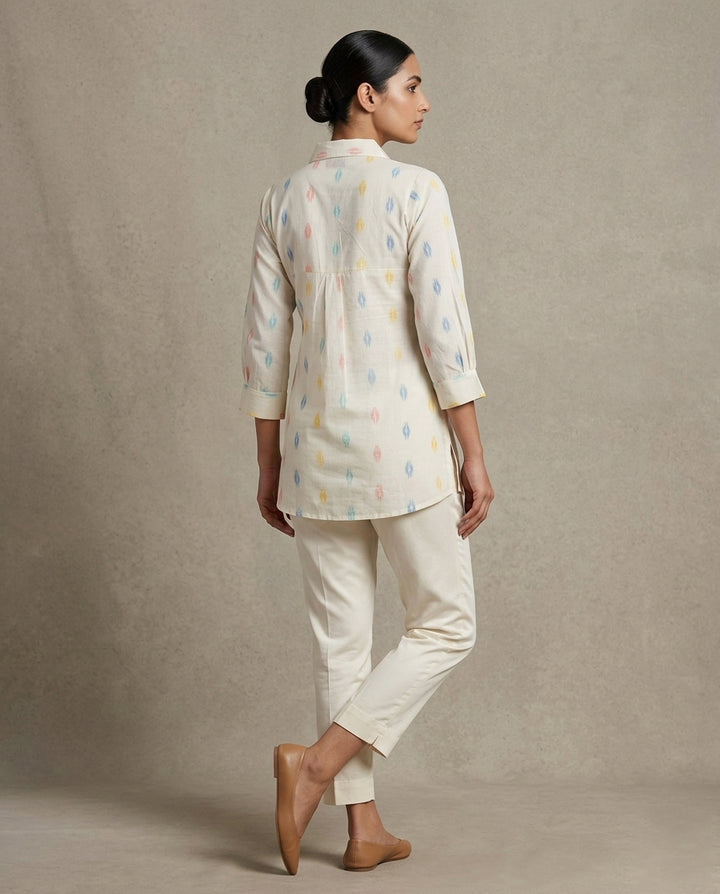 Multicolor Ikat Buti Collared Tunic