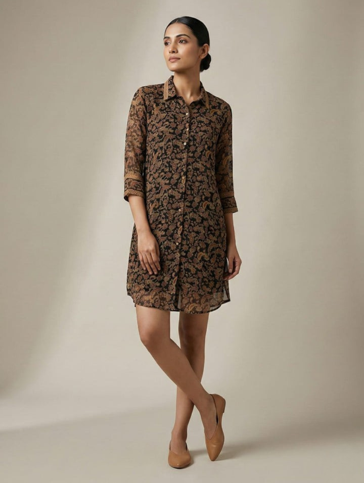 Earthy Paisley Shirt Dress