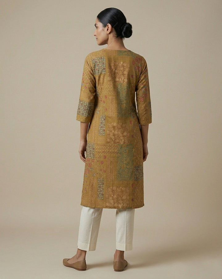 Indigo "Heritage" Floral Print Cotton Straight Kurta