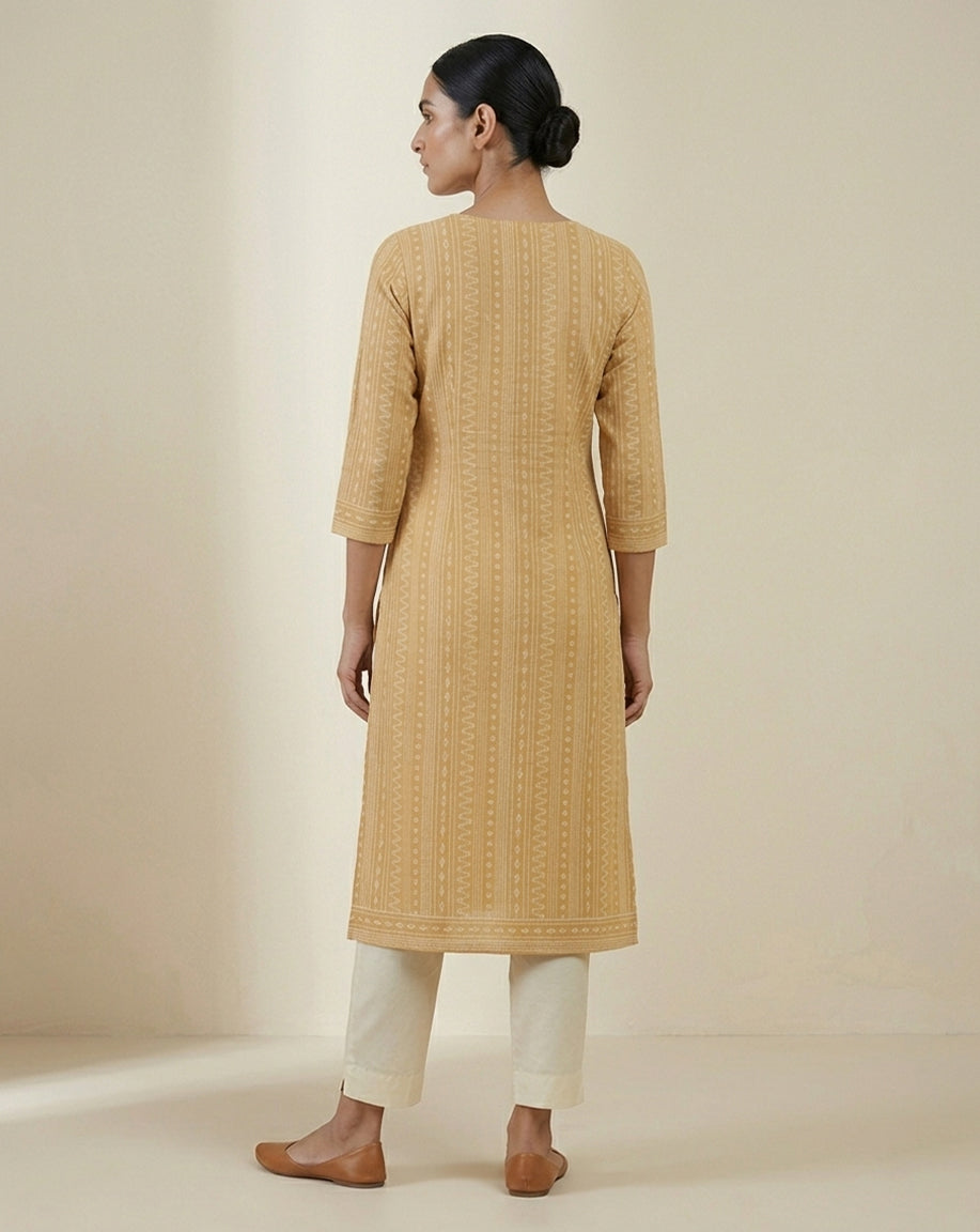 Mustard "Heritage" Floral Block-Print Cotton Straight Kurta
