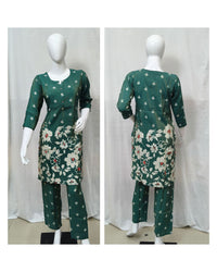 Bottle Green Floral Printed Shimmer Chanderi Co-ord Set 4