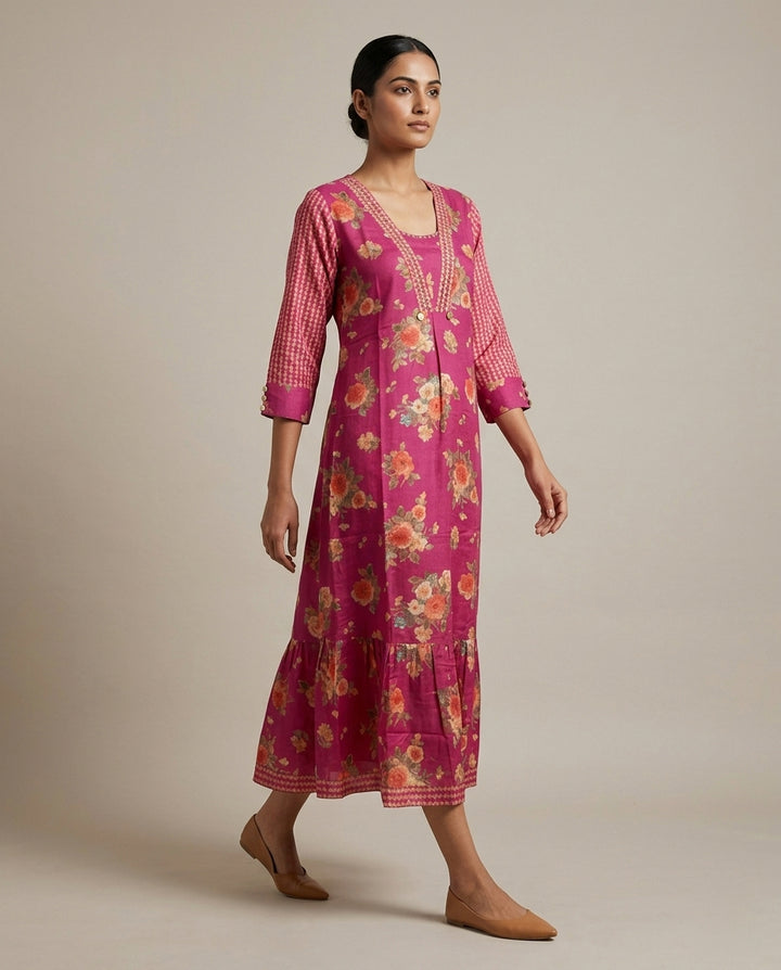 Fuchsia Botanical Tiered Tunic Dress