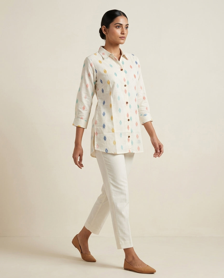 Multicolor Ikat Buti Collared Tunic