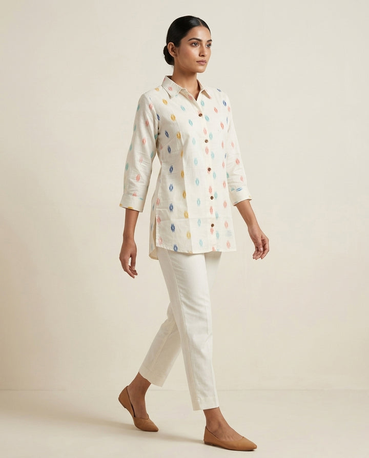 Multicolor Ikat Buti Collared Tunic