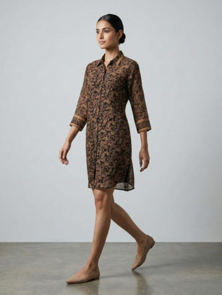 Earthy Paisley Shirt Dress