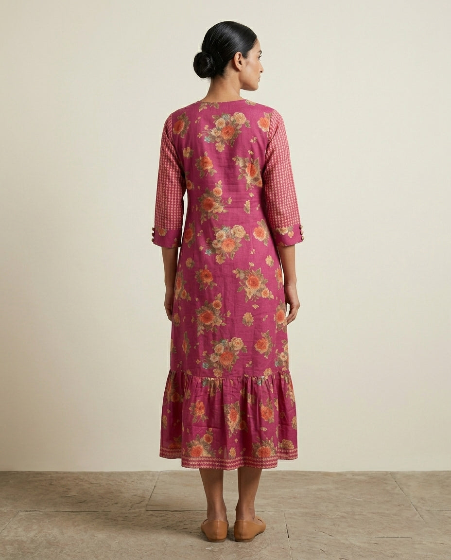 Fuchsia Botanical Tiered Tunic Dress