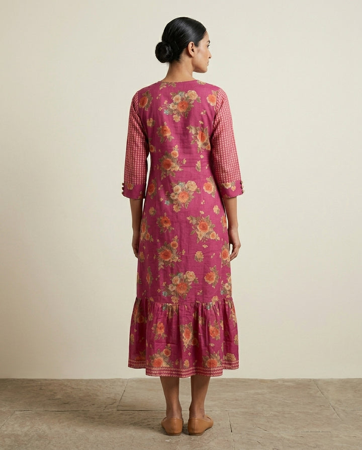 Fuchsia Botanical Tiered Tunic Dress