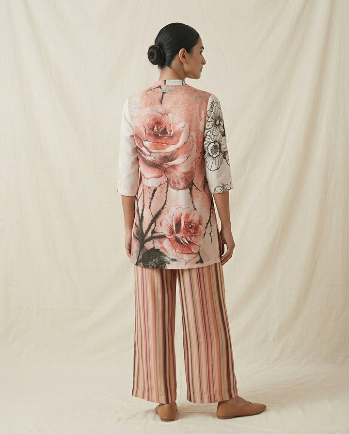 Pink Rose Bloom Mixed Print Linen Co-Ord Set