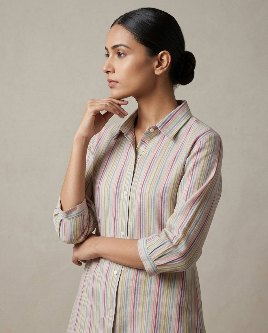 Earthy Brown "Mosaic Muse" Embroidered Cotton Fit-and-Flare Tunic