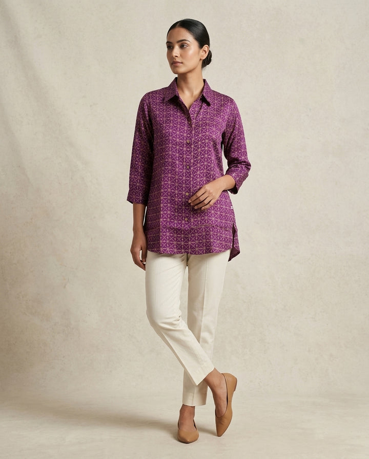 Amethyst Lattice Longline  Gajji Silk Shirt