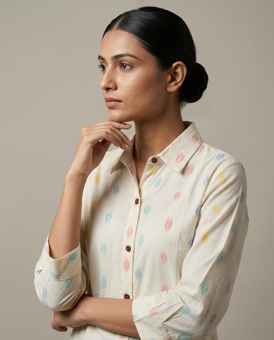 Multicolor Ikat Buti Collared Tunic