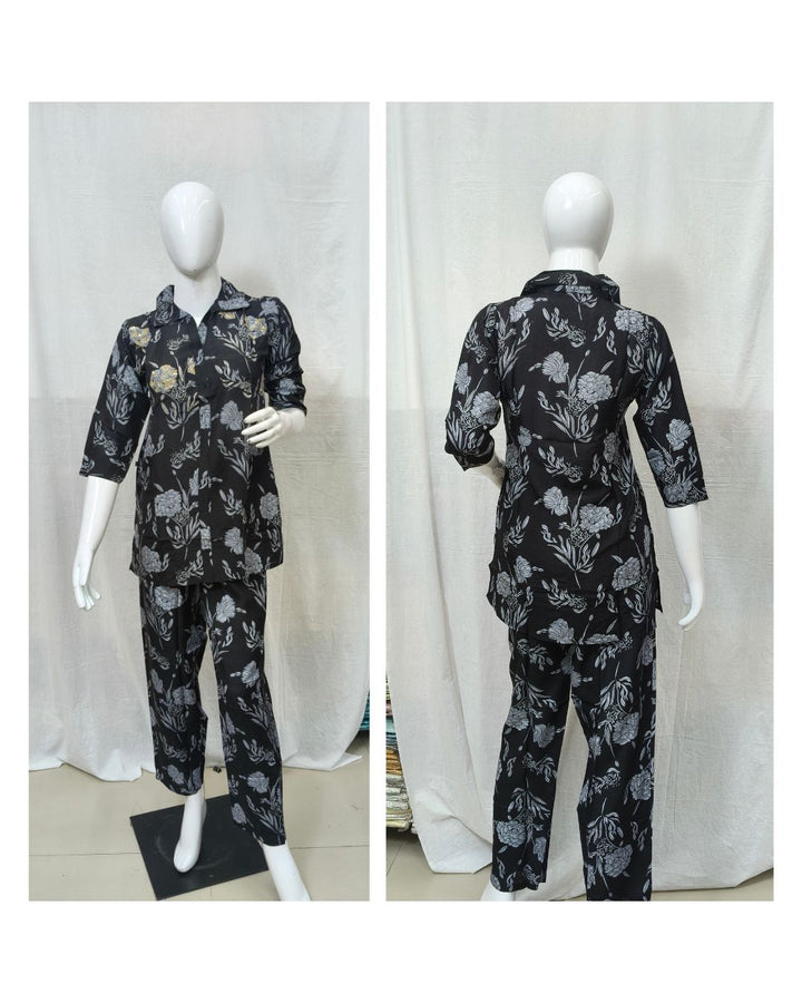 Black Floral Printed Maslin Tunic Co-ord Set
