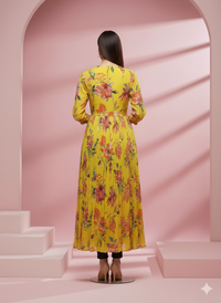 Yellow Floral Printed Angrakha Style Long Kurta/Dress 4