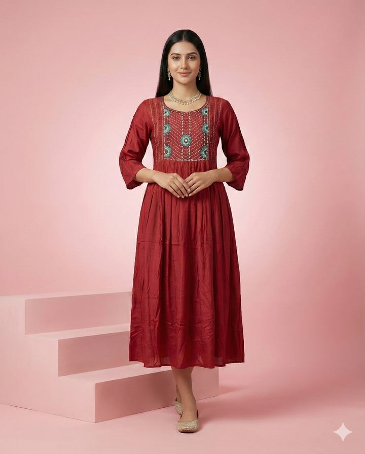 Embroidered Cotton Flair Kurti