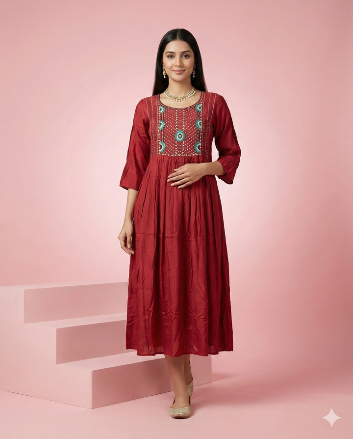 Embroidered Cotton Flair Kurti