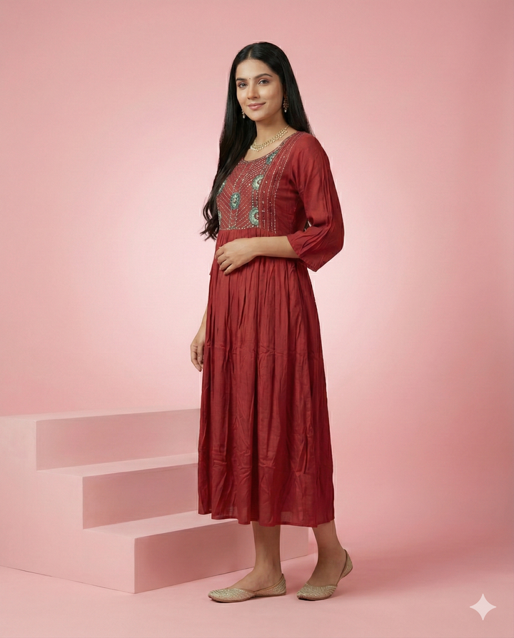 Embroidered Cotton Flair Kurti