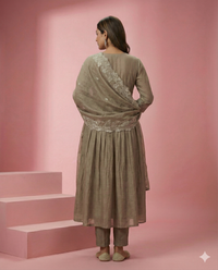 Beige Embroidered Mul Chanderi 3-Piece Suit Set 3