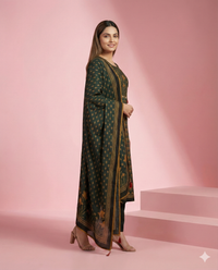 Bottle-green-gold-printed-crape-3pc-set 5