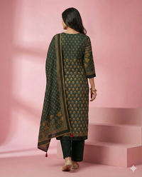 Bottle-green-gold-printed-crape-3pc-set 3