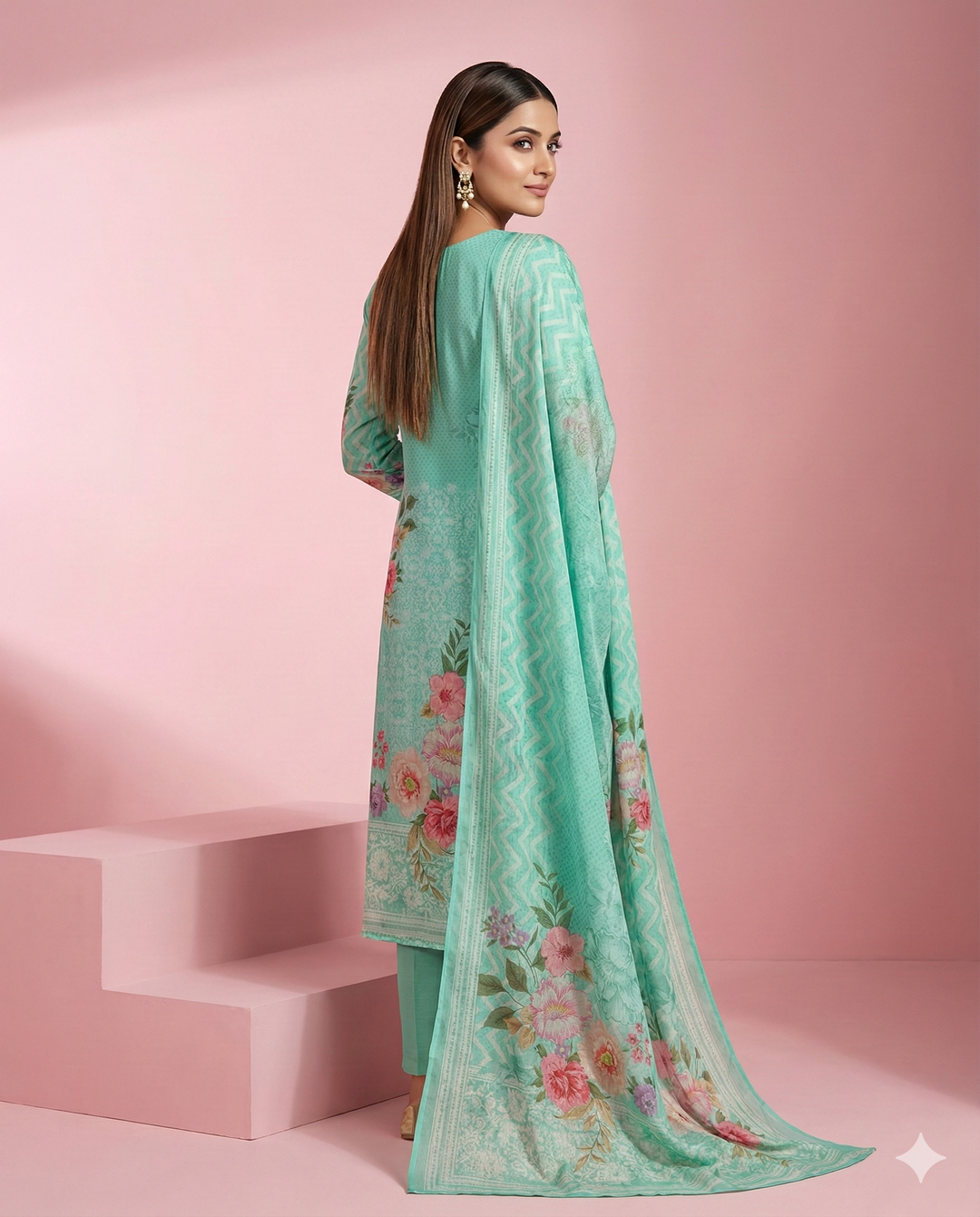 Firozi Floral Printed Crape 3-Piece Suit Set