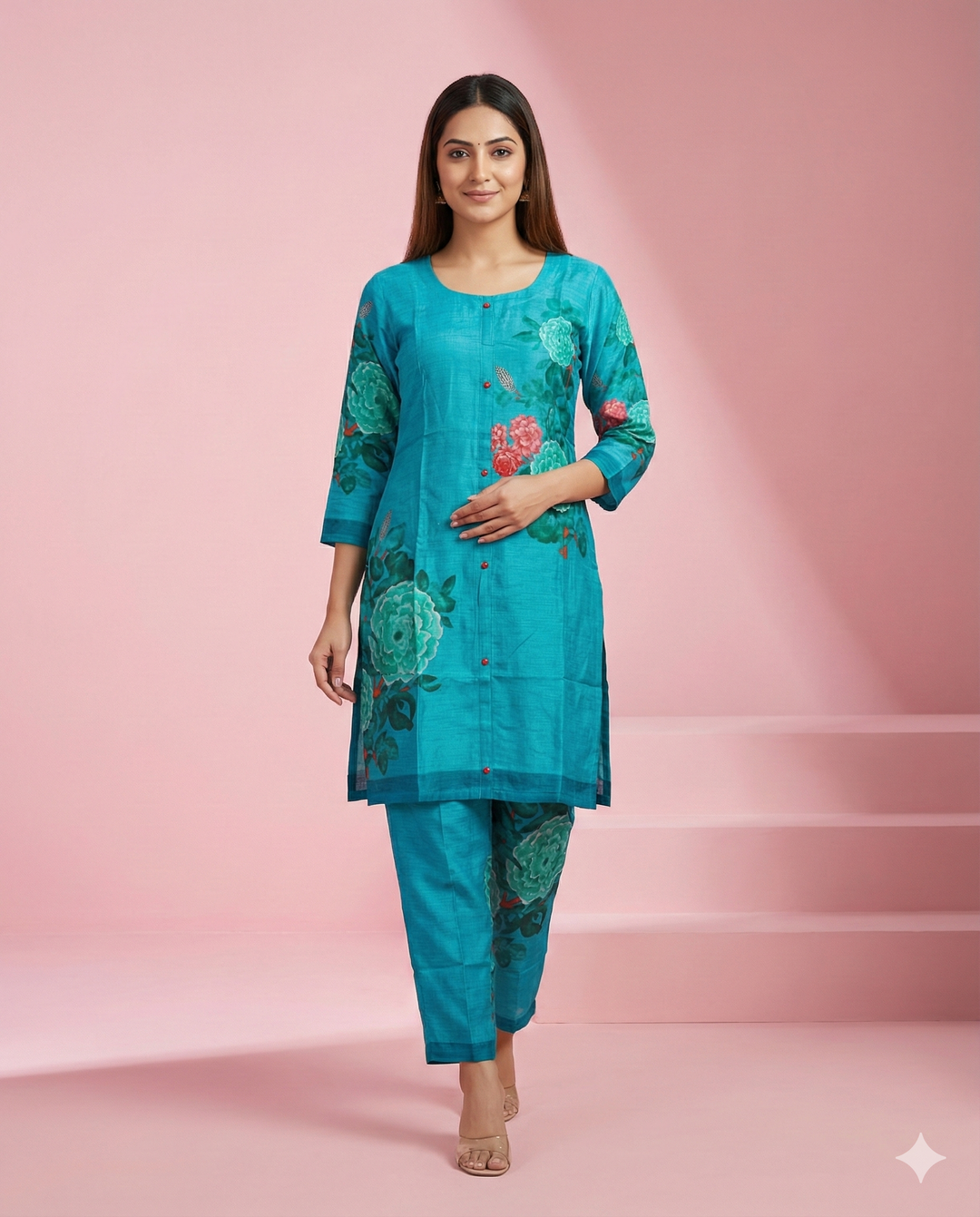 Blue Floral Printed Muslin Co-ord Set