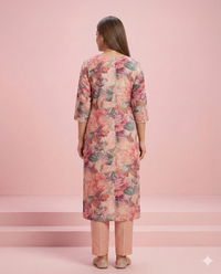 Peach Floral Printed Viscose Blend Straight Kurti 5